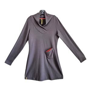 LOLE Women's M Tunic Dress Athleisure Taupe Crossover Shaw Collar Long Sleeve